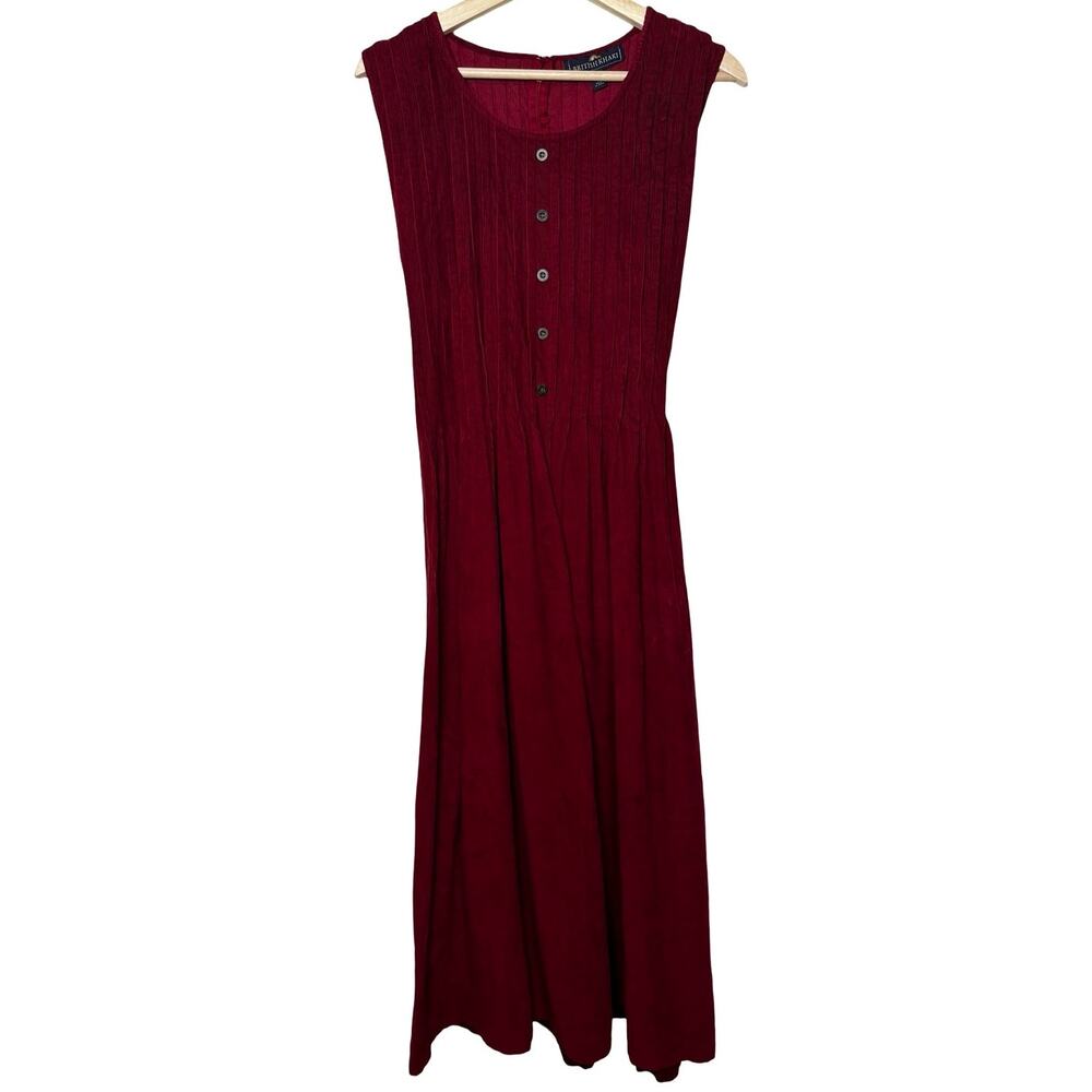 British Khaki Deep Red 100 o/o Cotton Pin Tuck Prairie, Boho, Jumper Dress Sz 10